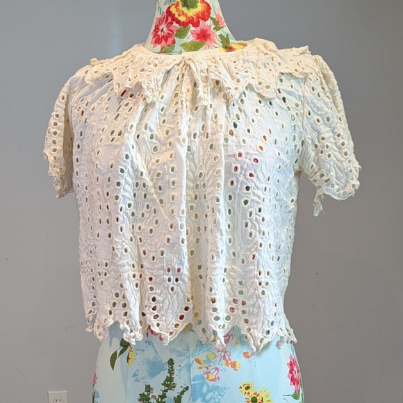 HUNTER BELL Tops - Elegant Cream Eyelet Lace Top